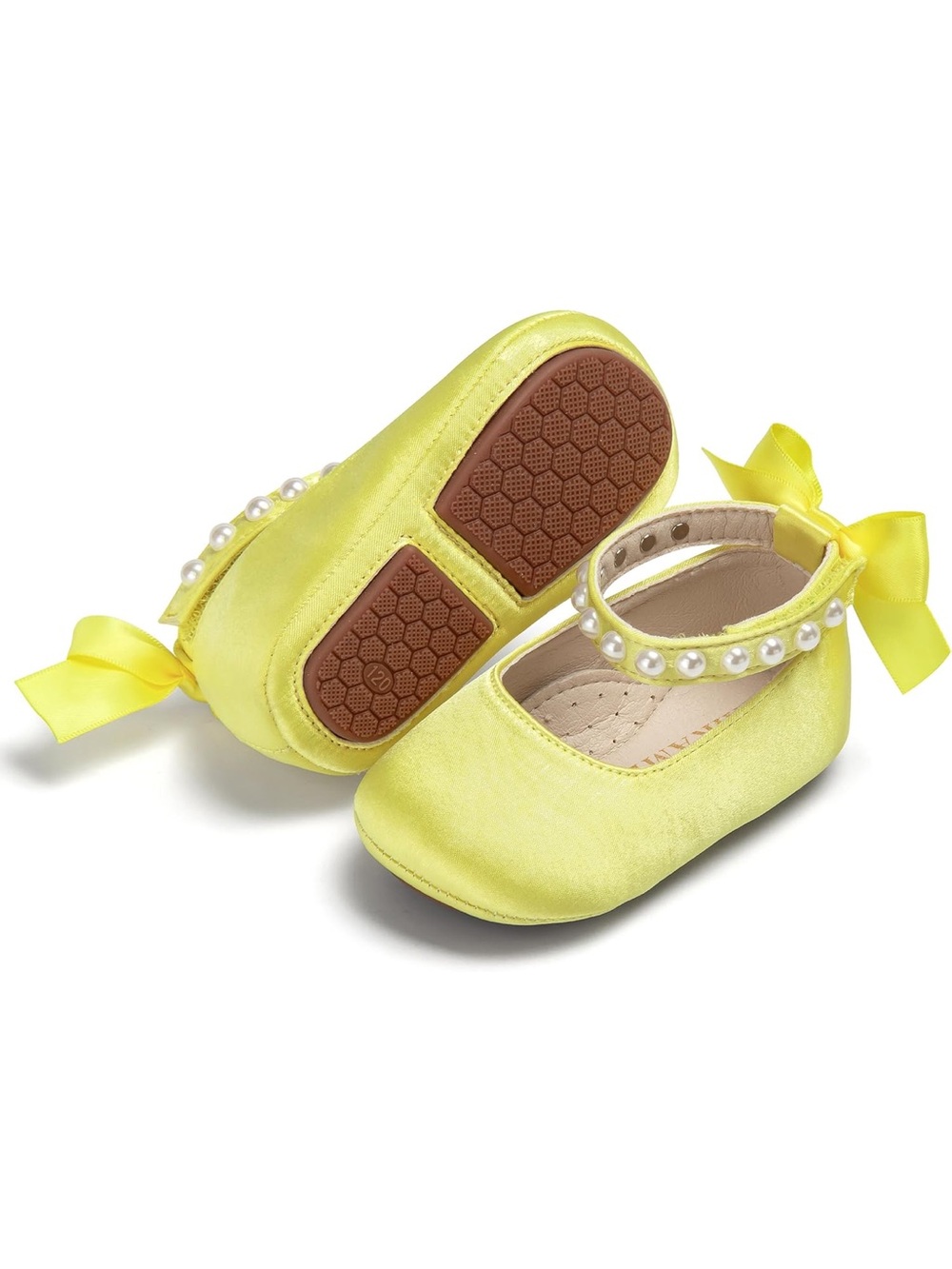 Girls Yellow Pearl Mary Jane Flats